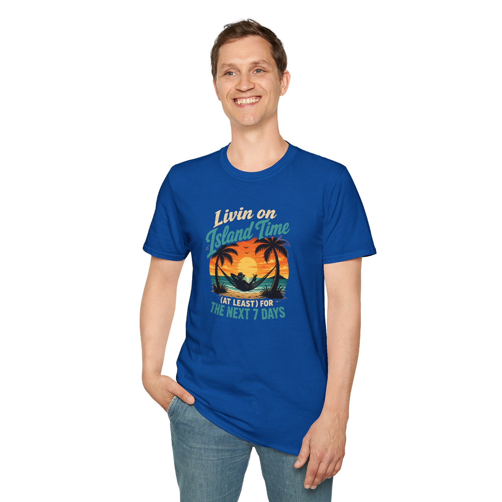 T-Shirt — "Livin on Island Time" Retro Sunset Graphic