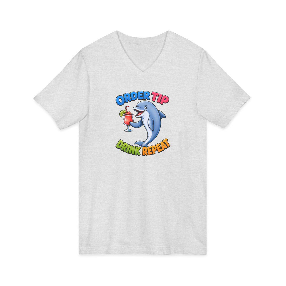 Dolphin Cocktail Tee — "Order Tip, Drink Repeat" V-Neck