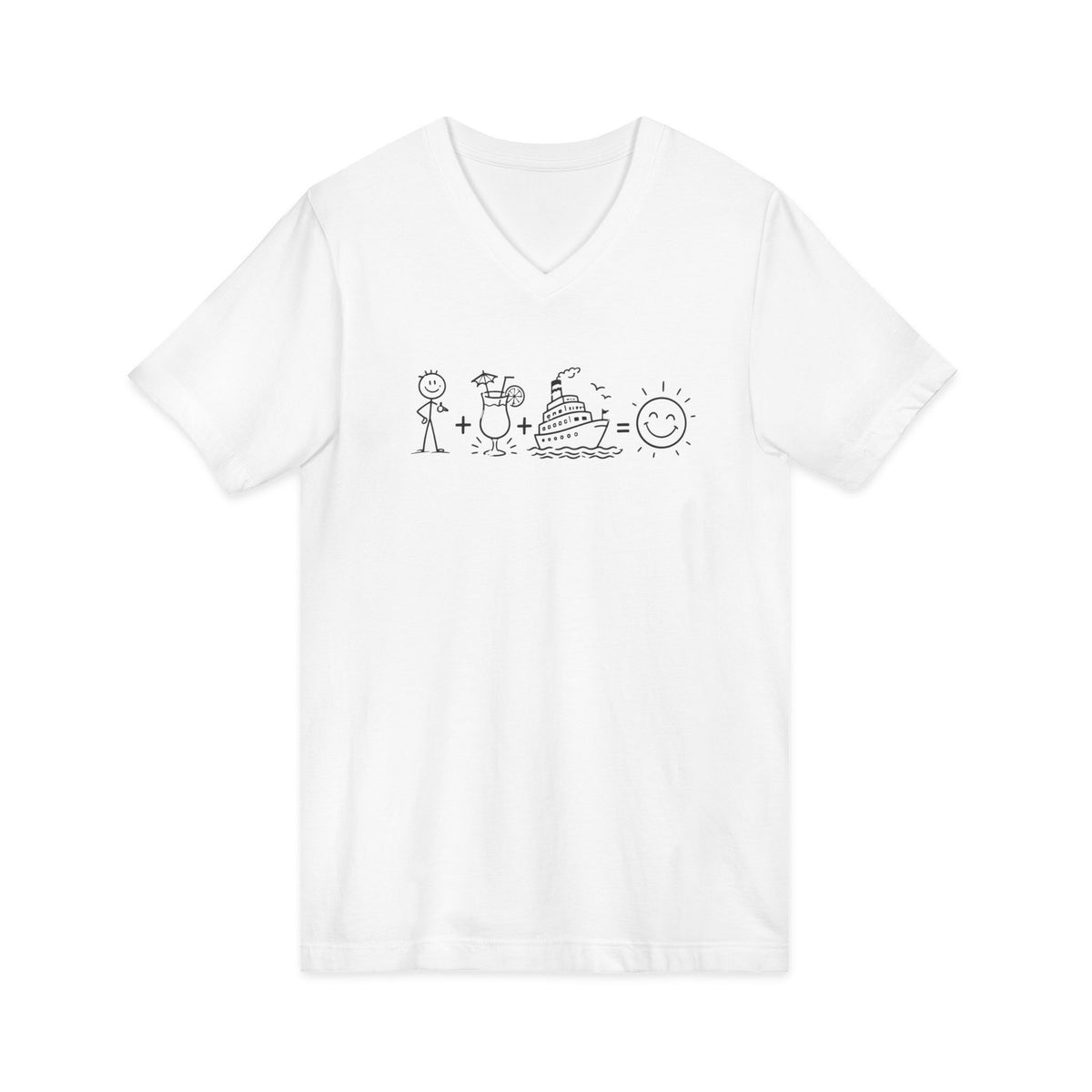 Beach Stick Figure V-Neck Tee — Summer Vacation, Sun & Sand Graphic Shirt
