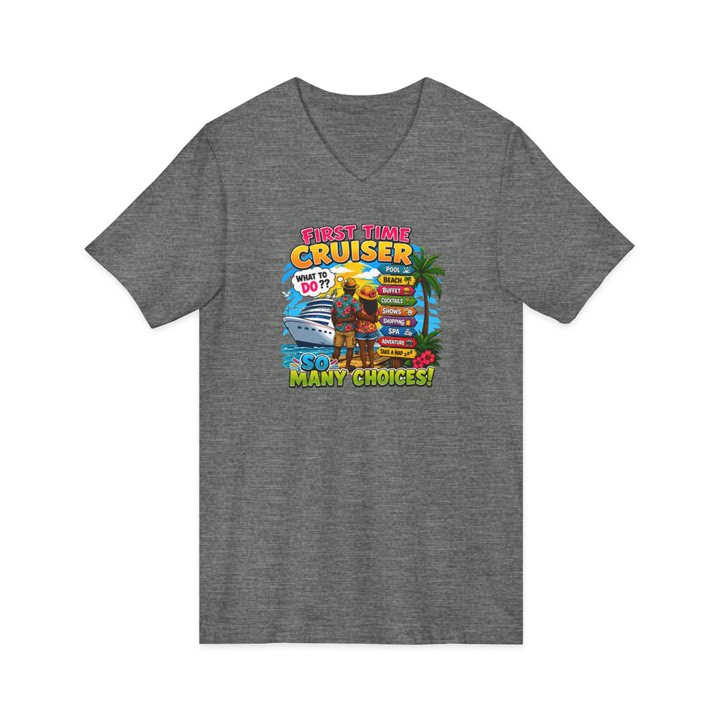 First Time Cruiser V-Neck Tee — Tropical Cruise Vacation Shirt