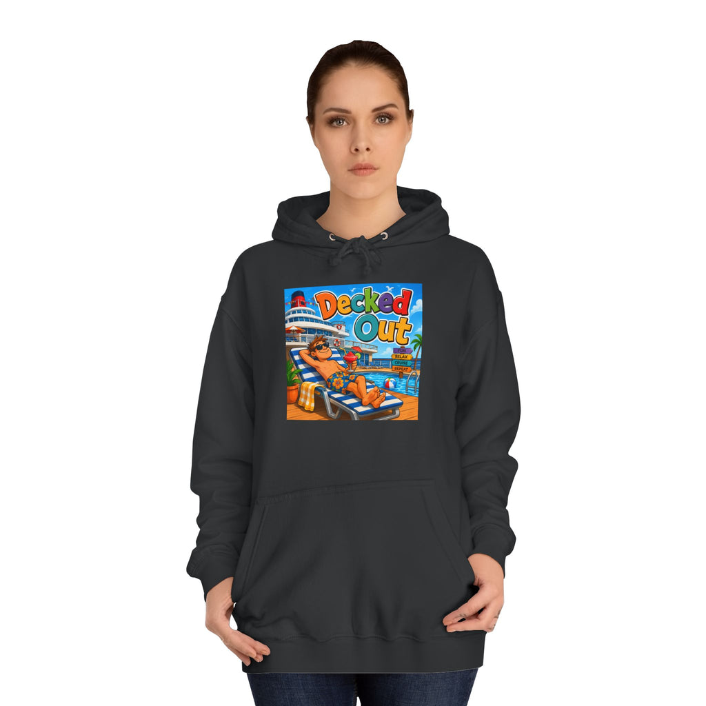 College Hoodie — 'Decked Out' Coastal Surf Graphic Pullover