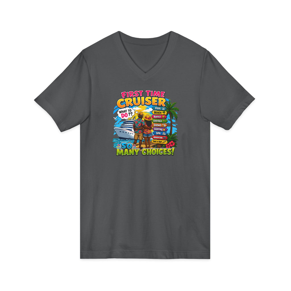 First Time Cruiser V-Neck Tee — Tropical Cruise Vacation Shirt