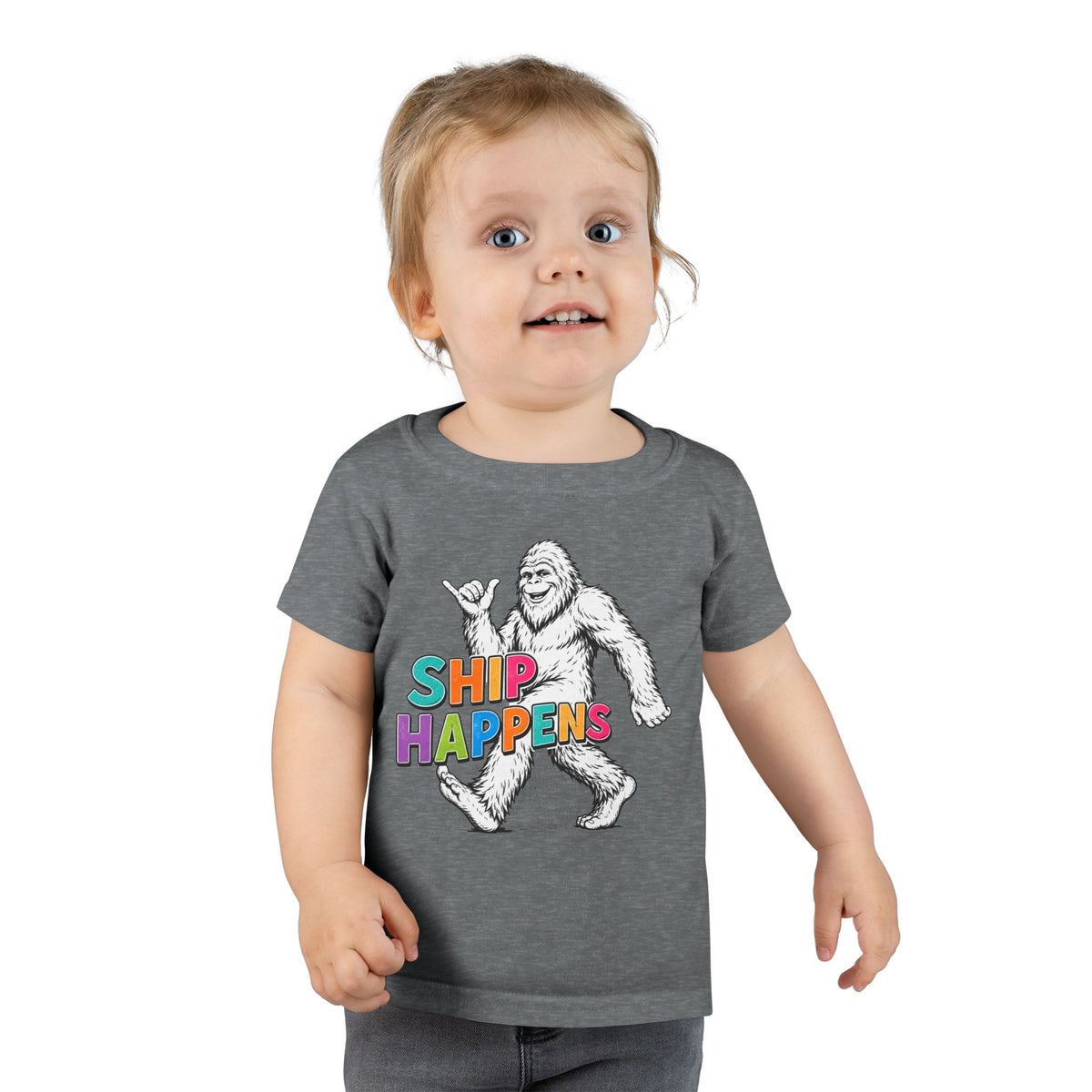 Toddler T-Shirt — Colorful Sasquatch “Ship Happens” Funny Kids Tee