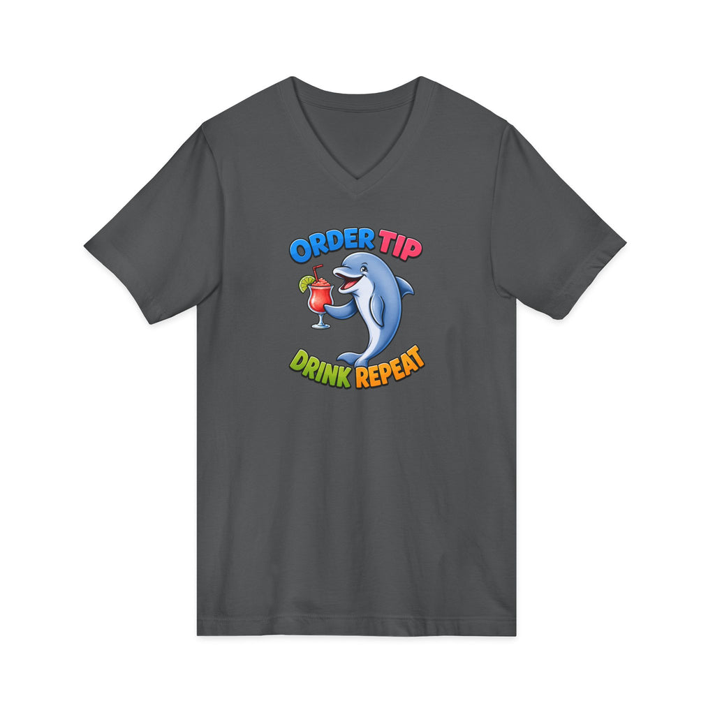 Dolphin Cocktail Tee — "Order Tip, Drink Repeat" V-Neck