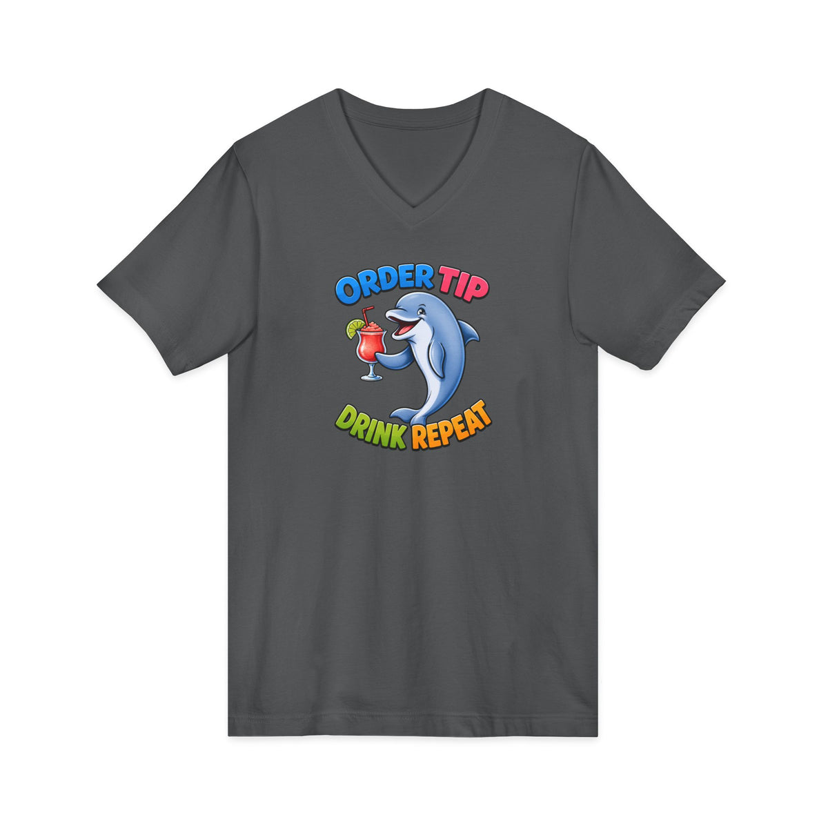 Dolphin Cocktail Tee — "Order Tip, Drink Repeat" V-Neck