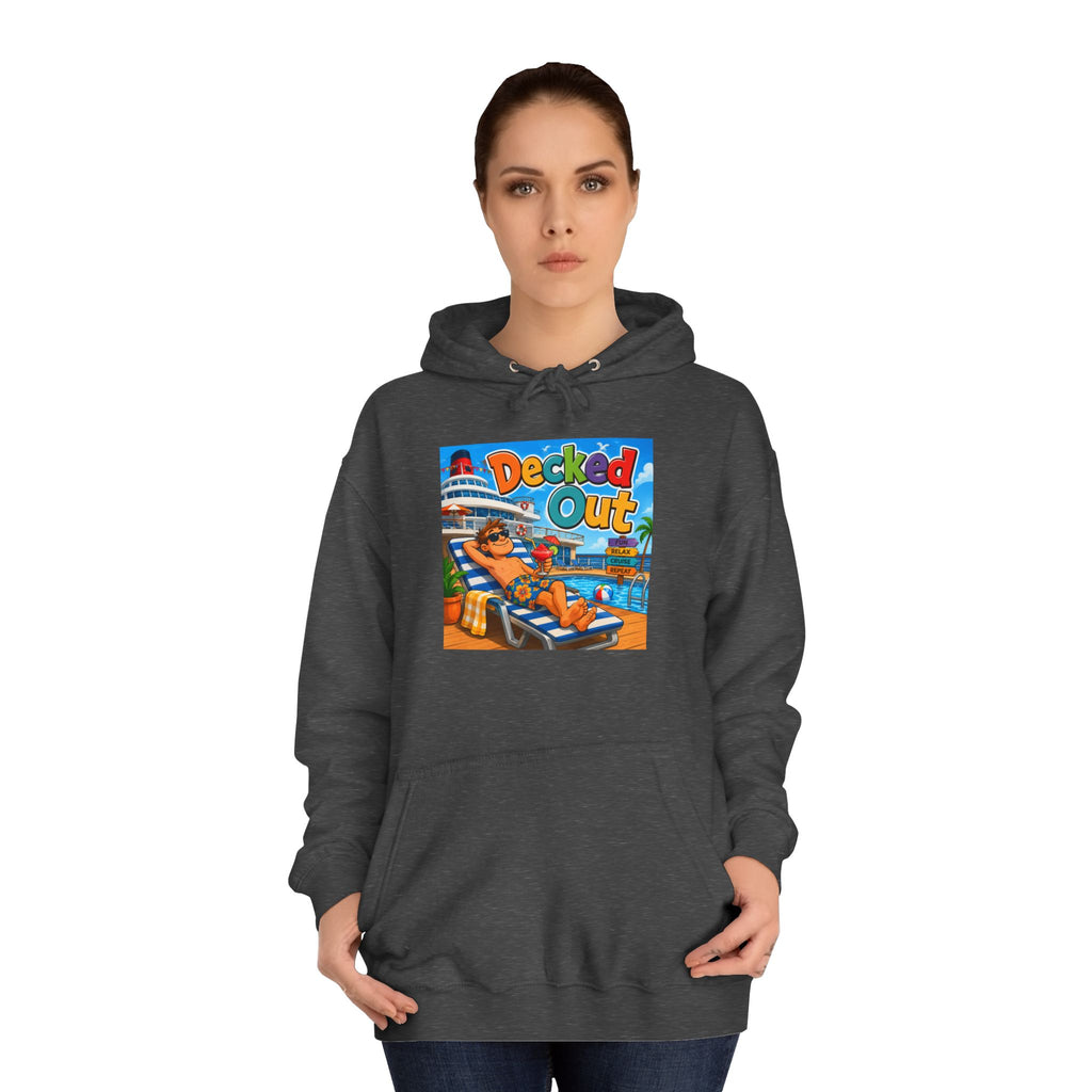 College Hoodie — 'Decked Out' Coastal Surf Graphic Pullover