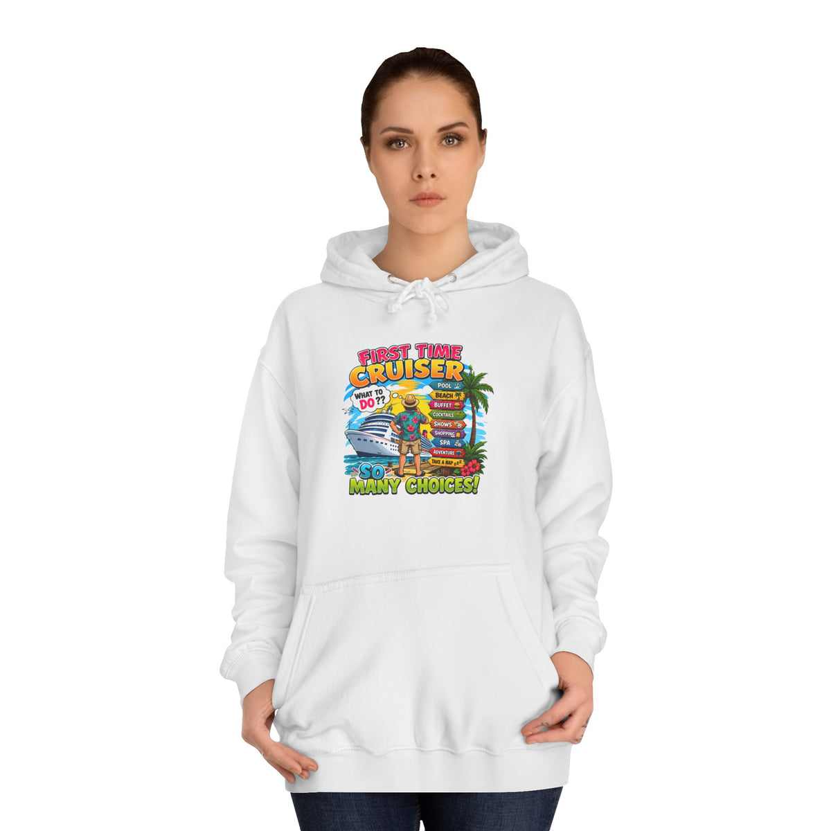 College Hoodie — Retro Beach Cruiser Graphic Hoodie ("Cruiser" Text)