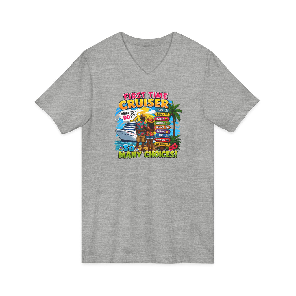 First Time Cruiser V-Neck Tee — Tropical Cruise Vacation Shirt