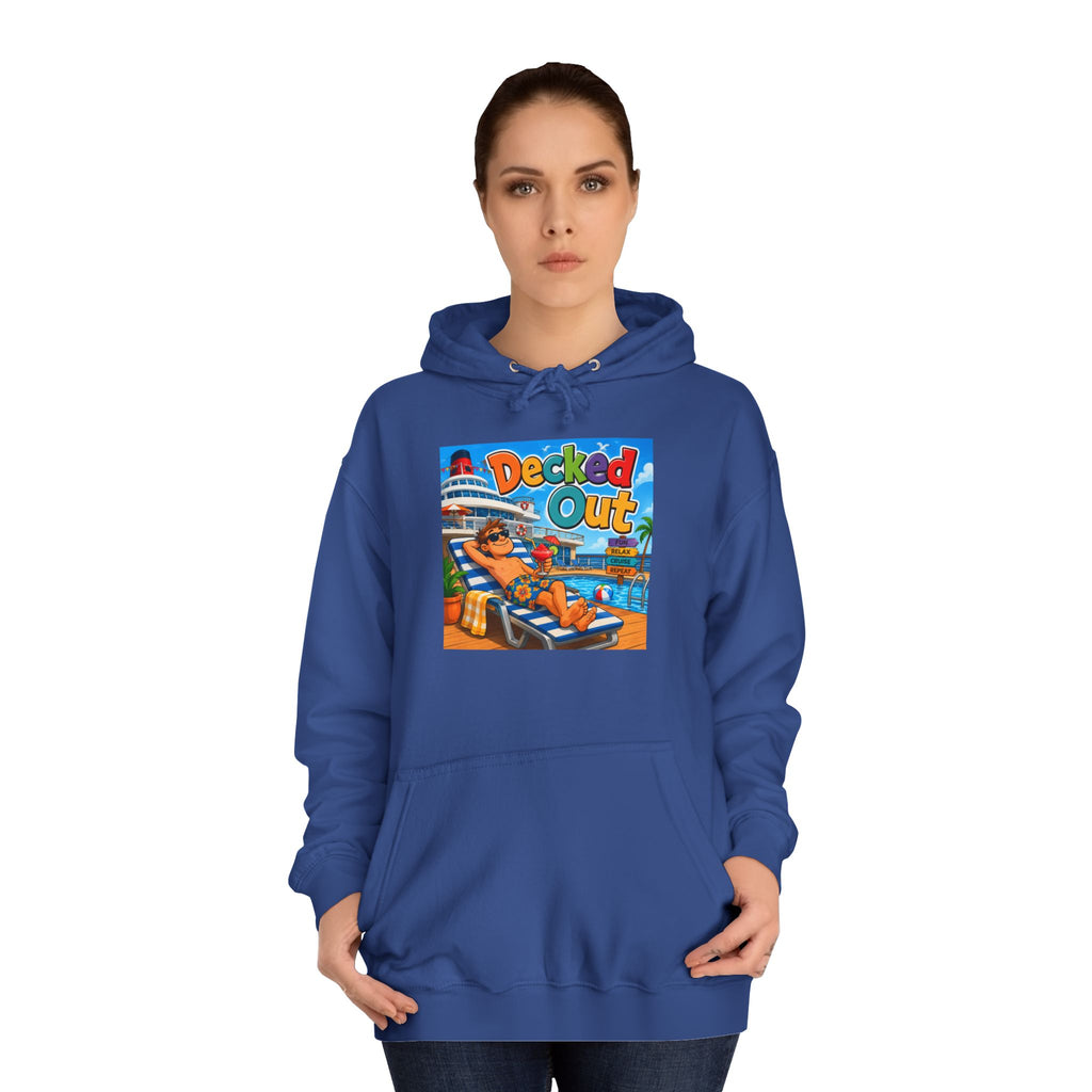College Hoodie — 'Decked Out' Coastal Surf Graphic Pullover