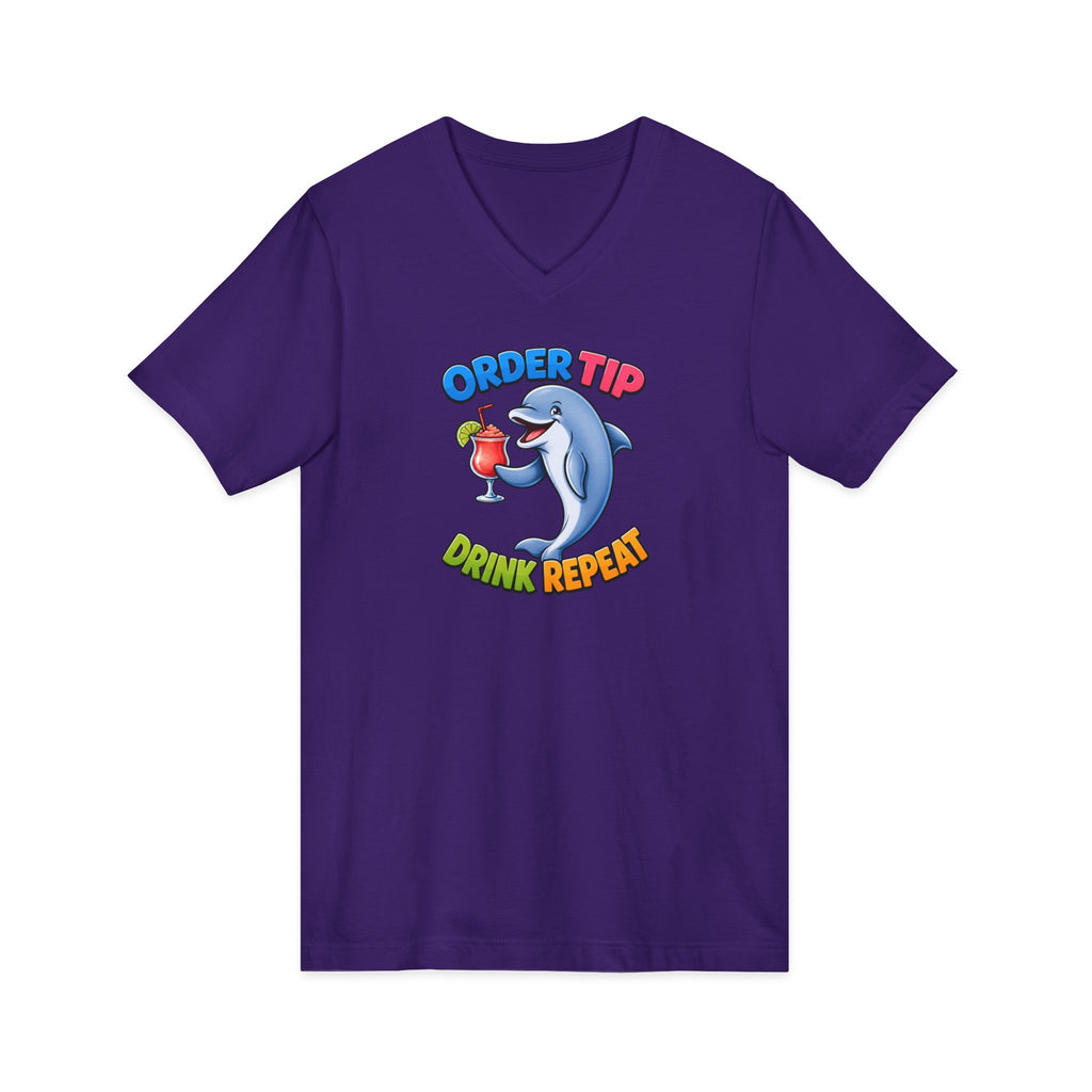 Dolphin Cocktail Tee — "Order Tip, Drink Repeat" V-Neck