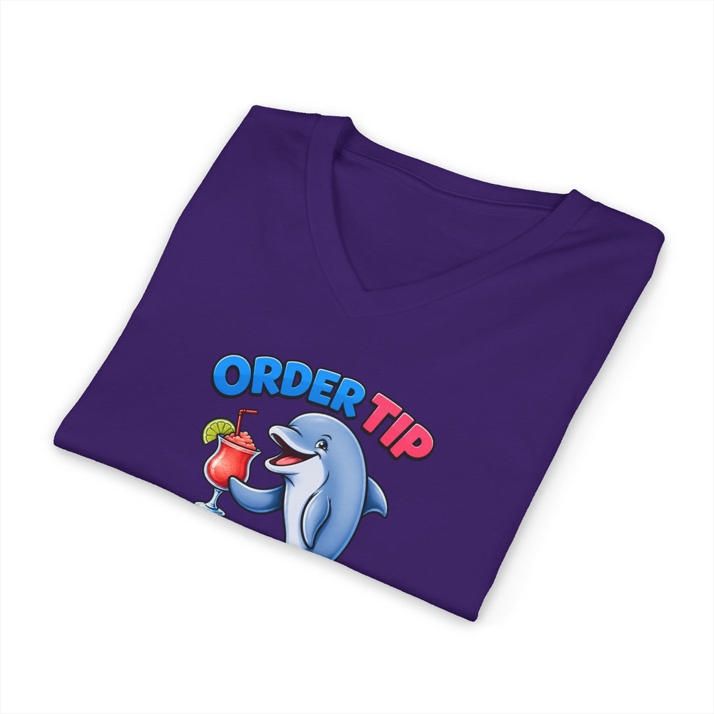 Dolphin Cocktail Tee — "Order Tip, Drink Repeat" V-Neck