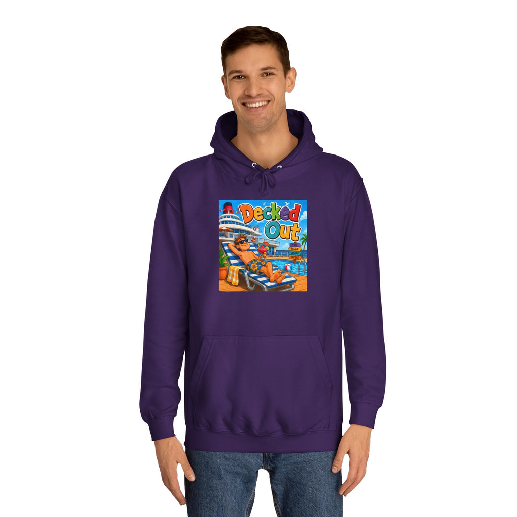 College Hoodie — 'Decked Out' Coastal Surf Graphic Pullover