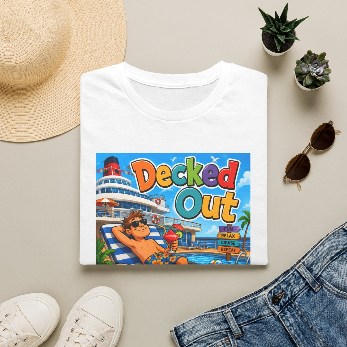 T-Shirt — 'Decked Out' Tropical Cruise Vacation Graphic Tee