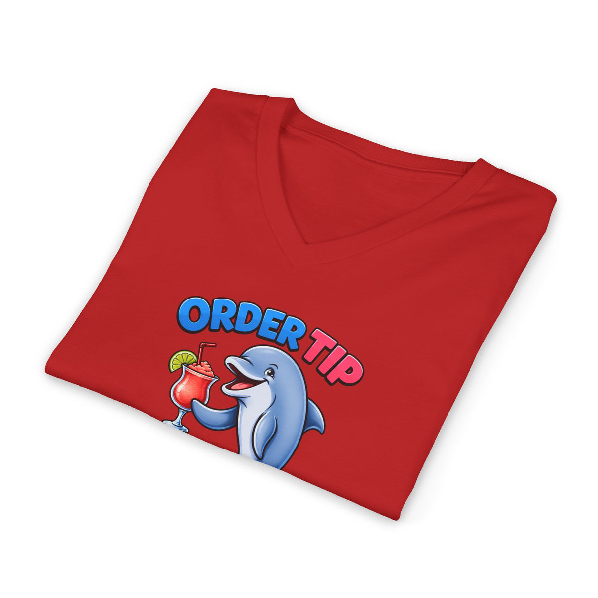 Dolphin Cocktail Tee — "Order Tip, Drink Repeat" V-Neck