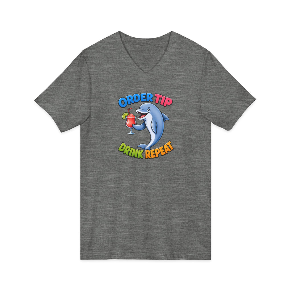 Dolphin Cocktail Tee — "Order Tip, Drink Repeat" V-Neck
