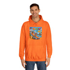College Hoodie — 'Decked Out' Coastal Surf Graphic Pullover