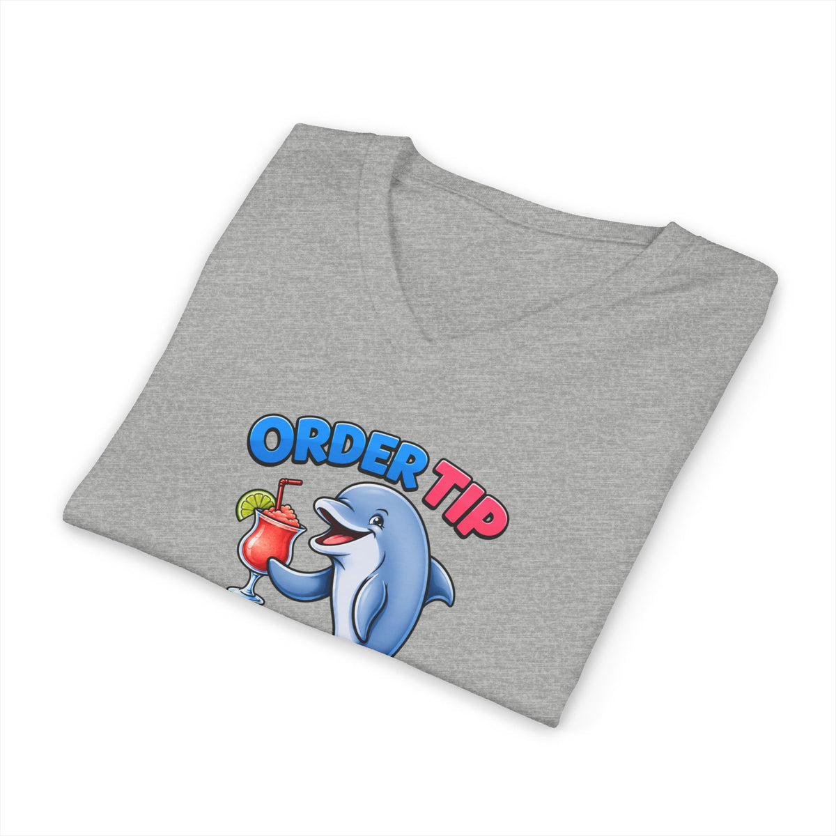 Dolphin Cocktail Tee — "Order Tip, Drink Repeat" V-Neck