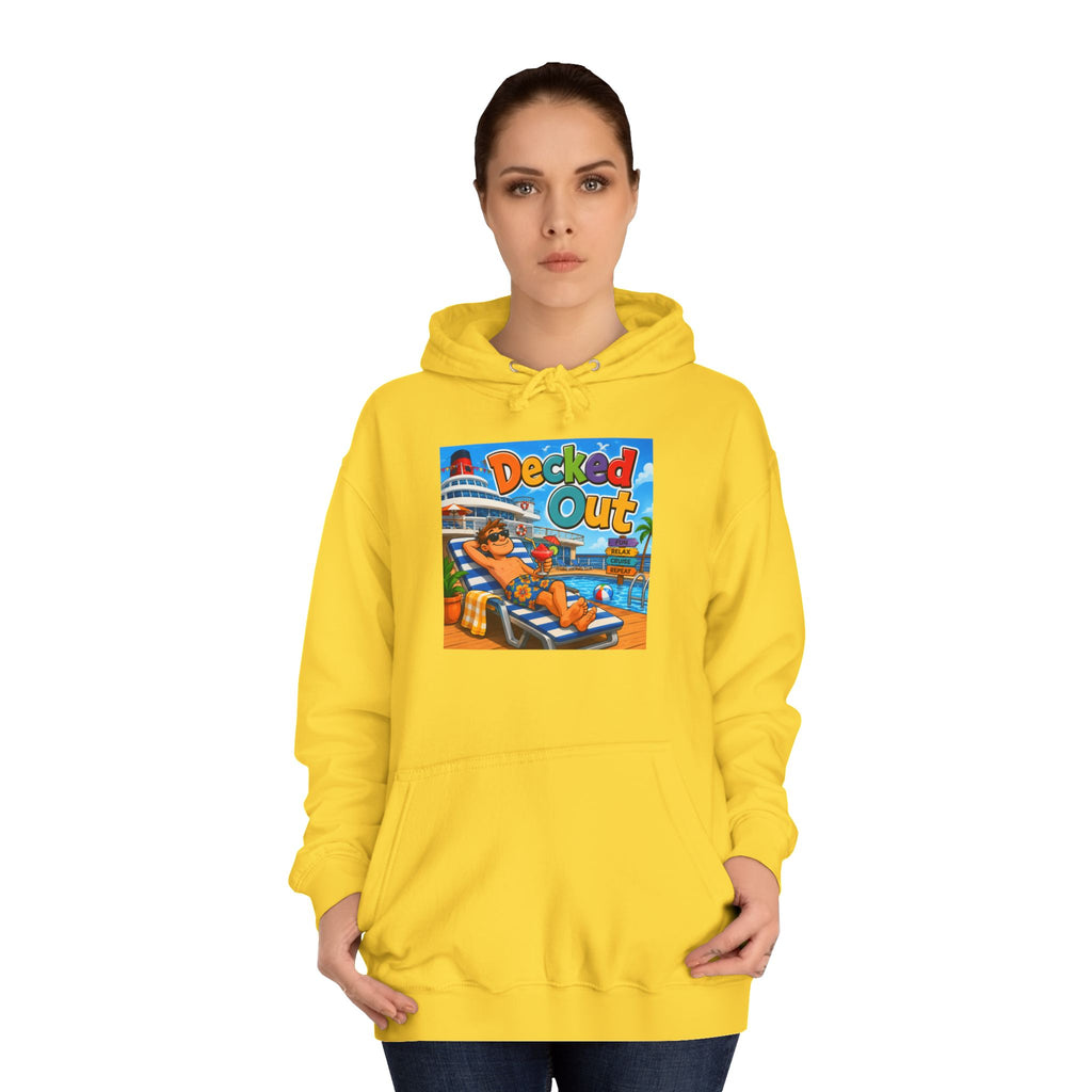 College Hoodie — 'Decked Out' Coastal Surf Graphic Pullover