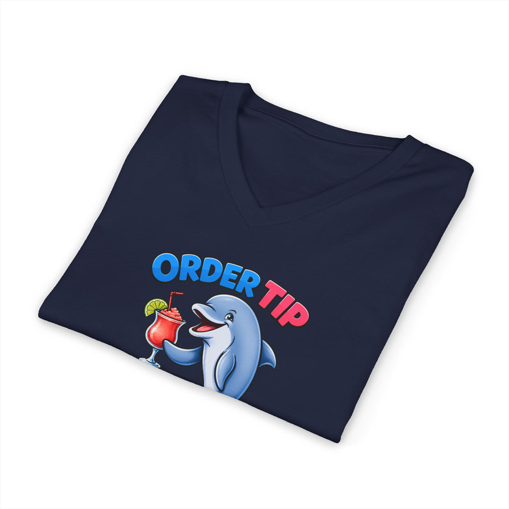 Dolphin Cocktail Tee — "Order Tip, Drink Repeat" V-Neck
