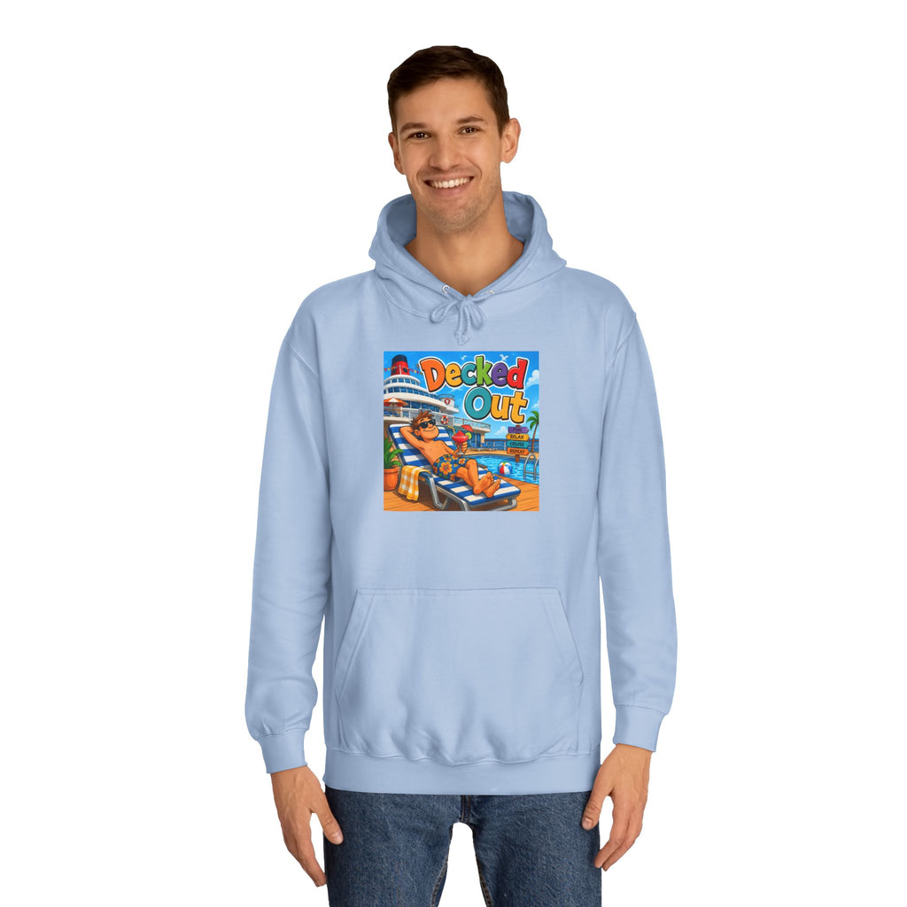 College Hoodie — 'Decked Out' Coastal Surf Graphic Pullover