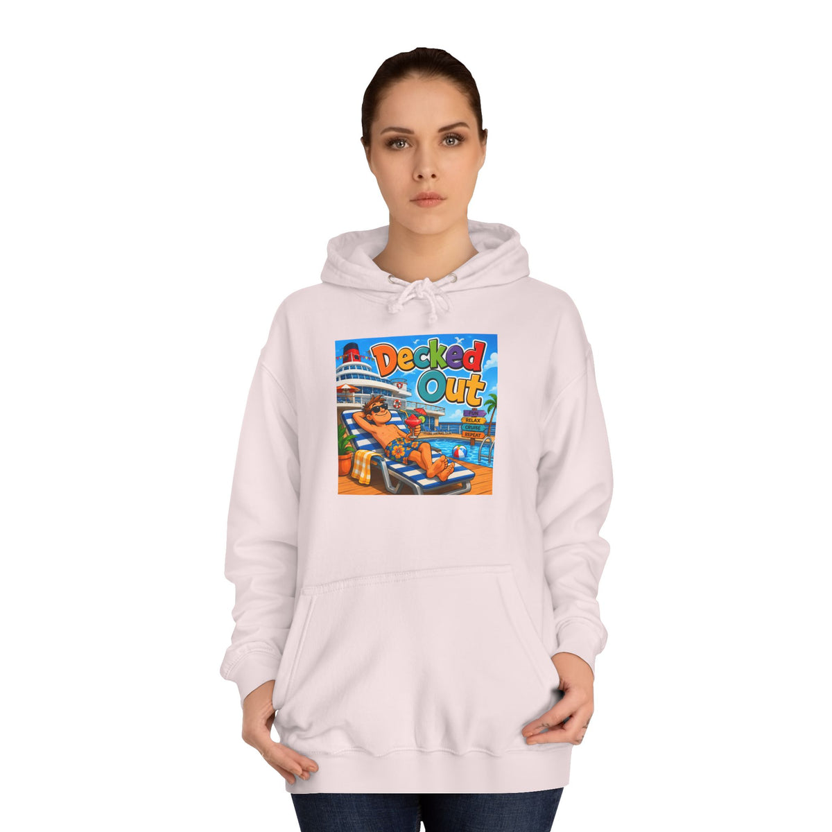College Hoodie — 'Decked Out' Coastal Surf Graphic Pullover