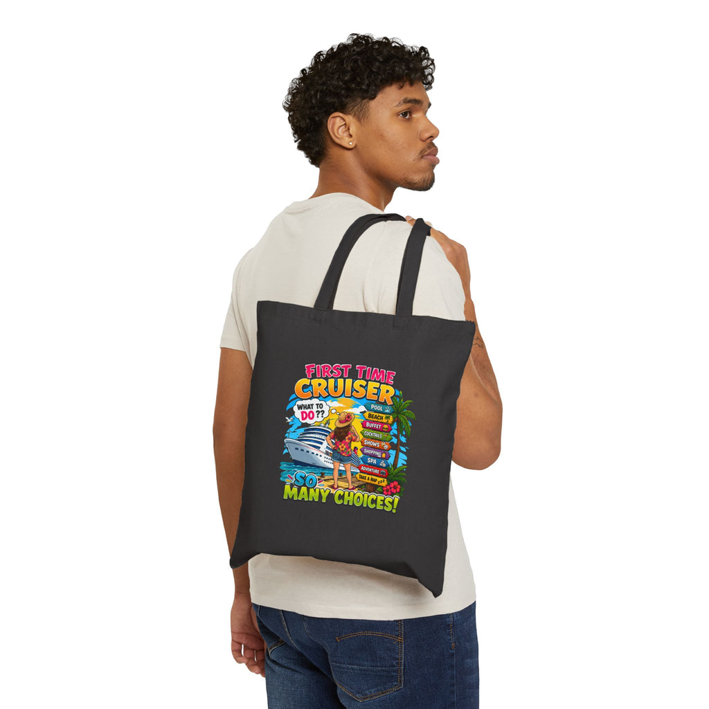 Cruise First-Timer Canvas Tote — "First Time Cruiser" Tropical Vacation Bag
