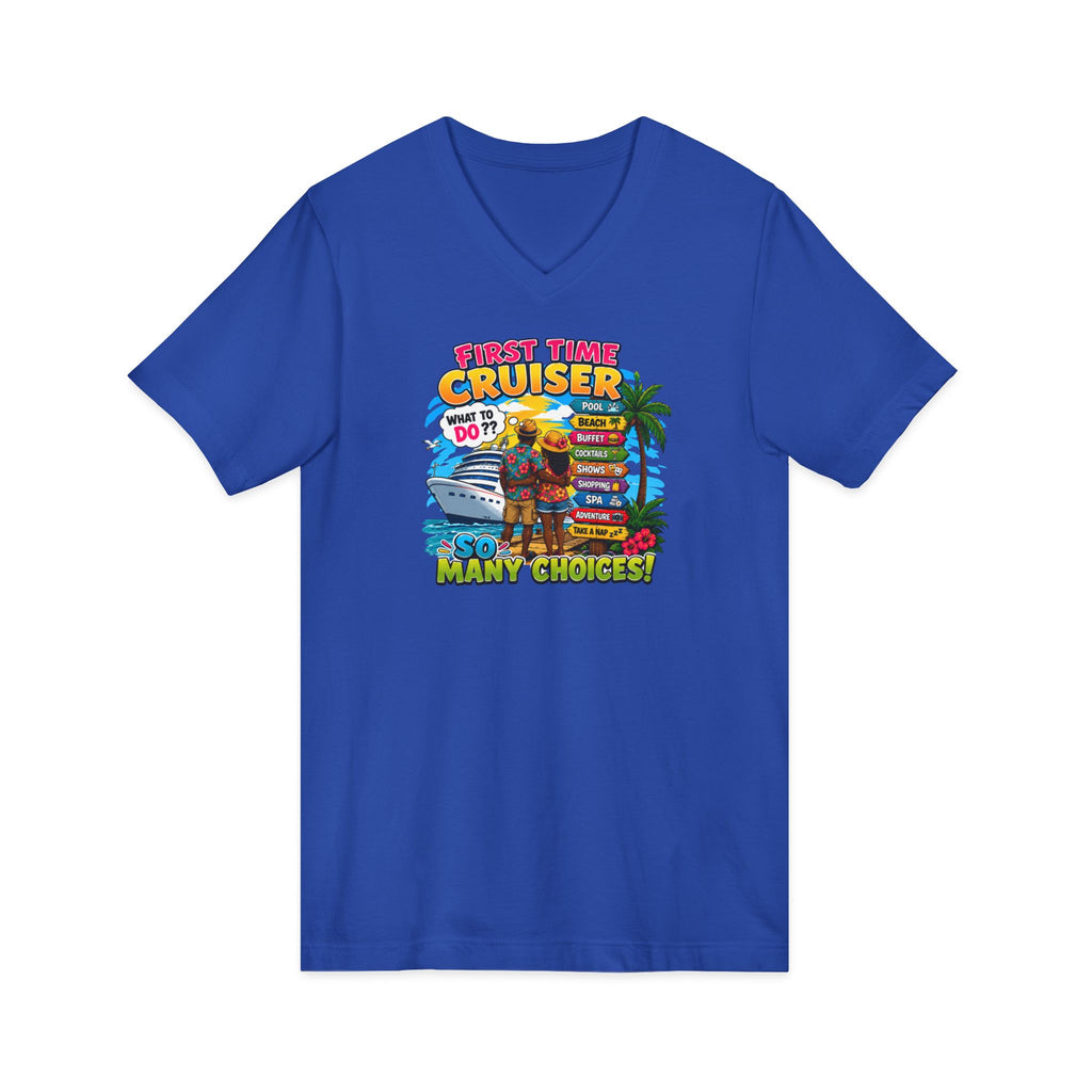 First Time Cruiser V-Neck Tee — Tropical Cruise Vacation Shirt