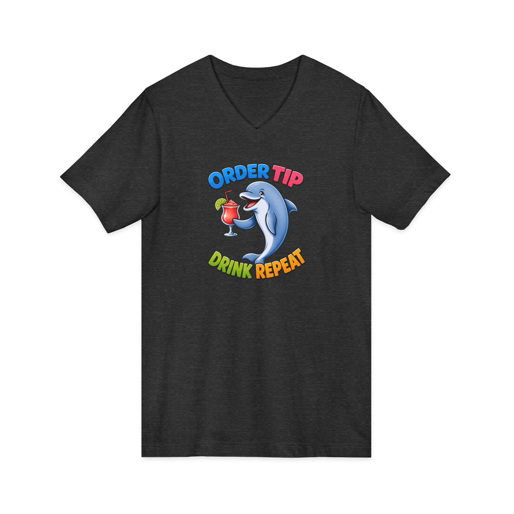 Dolphin Cocktail Tee — "Order Tip, Drink Repeat" V-Neck