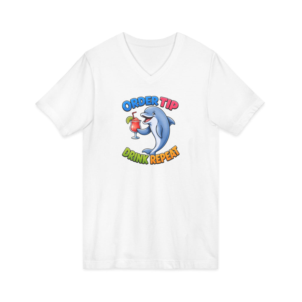 Dolphin Cocktail Tee — "Order Tip, Drink Repeat" V-Neck