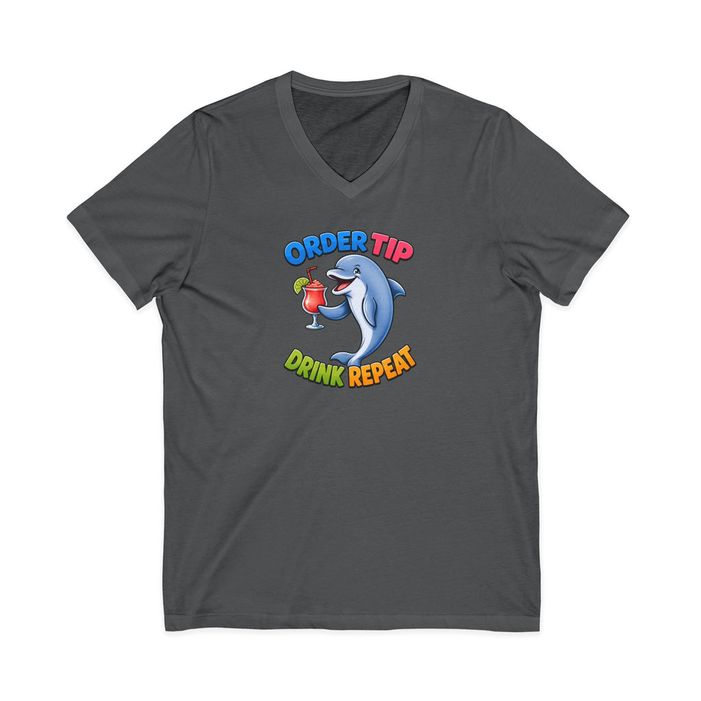 Dolphin Cocktail Tee — "Order Tip, Drink Repeat" V-Neck