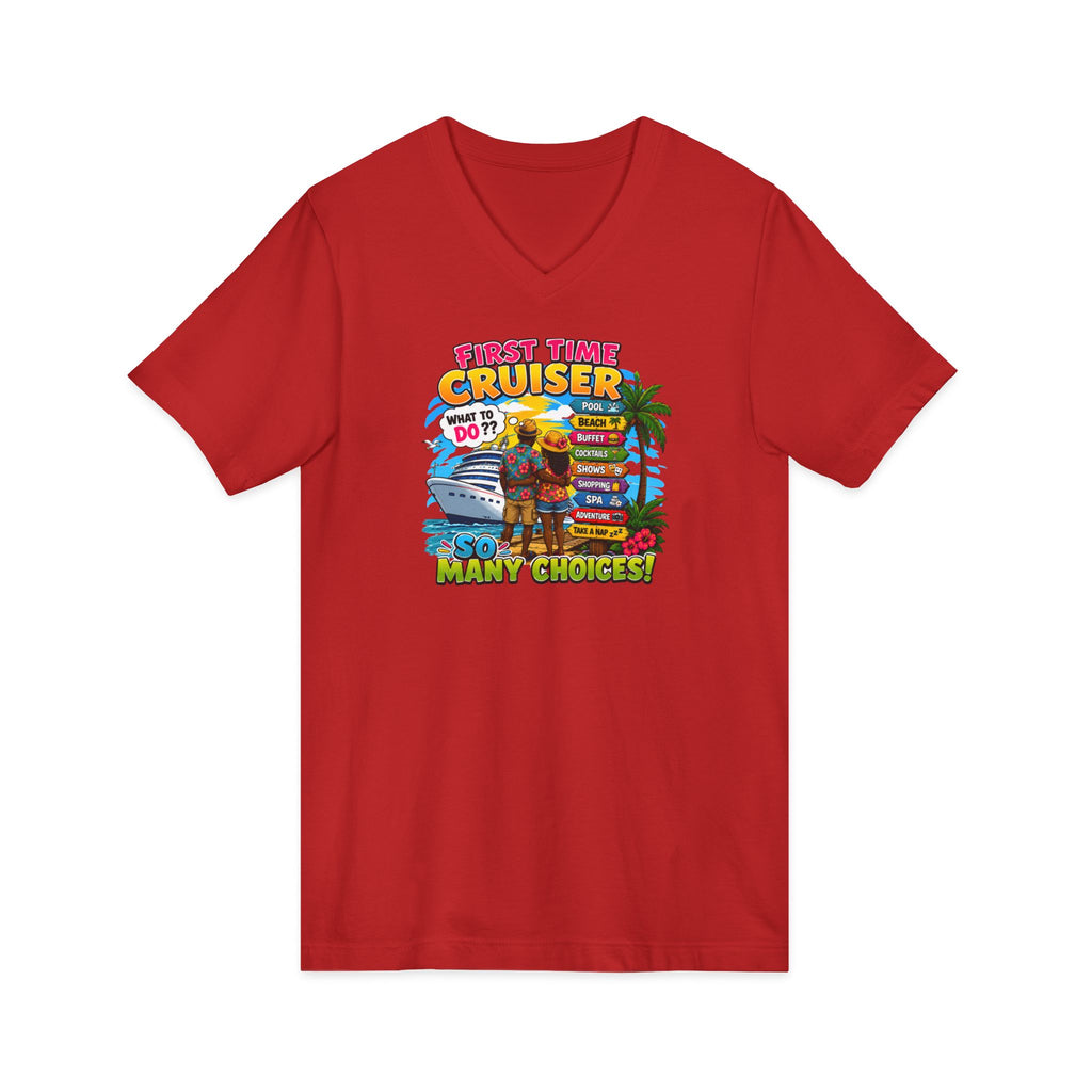 First Time Cruiser V-Neck Tee — Tropical Cruise Vacation Shirt