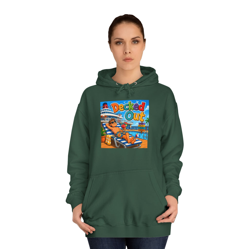 College Hoodie — 'Decked Out' Coastal Surf Graphic Pullover