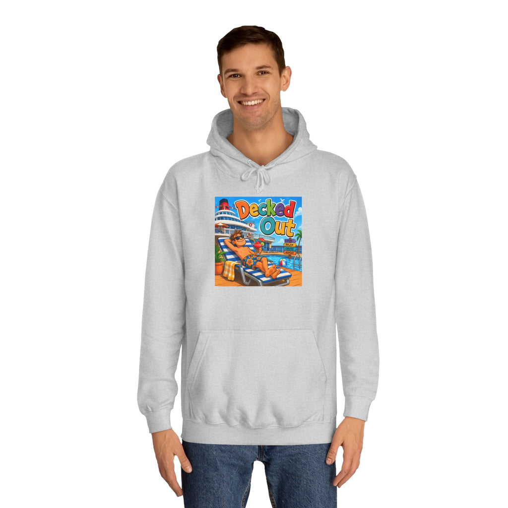 College Hoodie — 'Decked Out' Coastal Surf Graphic Pullover