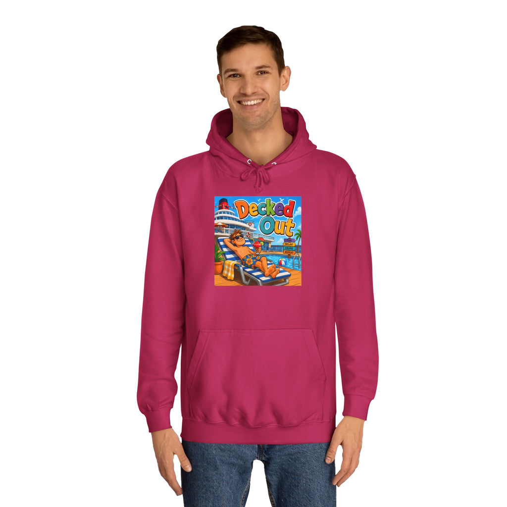 College Hoodie — 'Decked Out' Coastal Surf Graphic Pullover