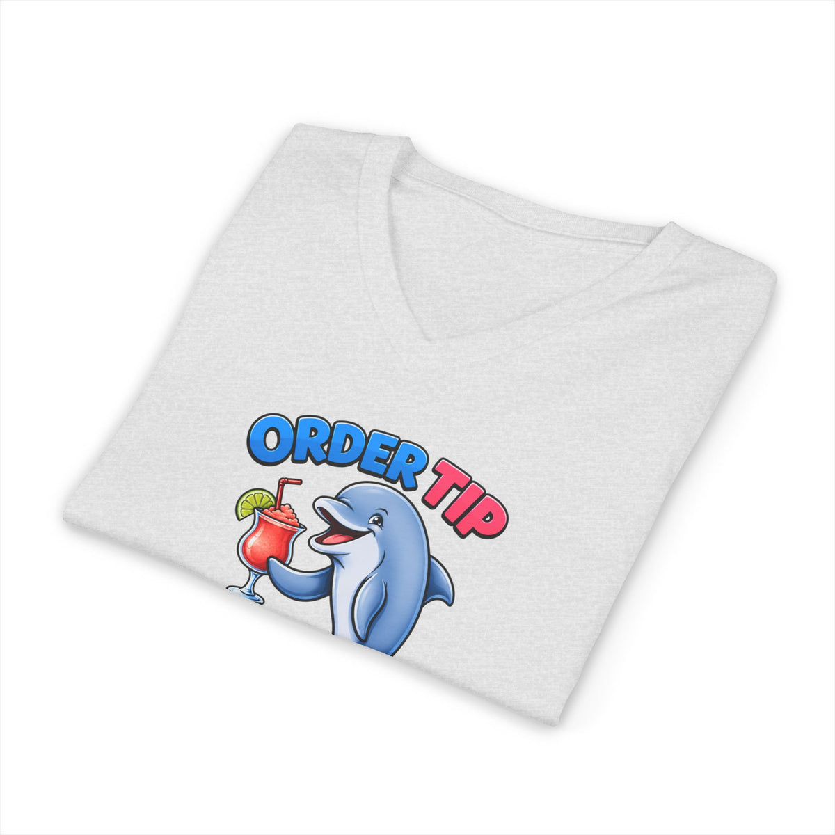 Dolphin Cocktail Tee — "Order Tip, Drink Repeat" V-Neck