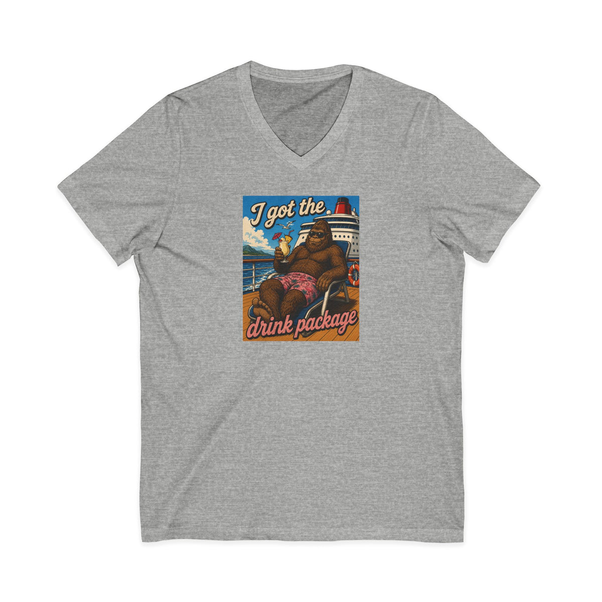 Drink Package V-Neck Tee — Retro Beach Cocktail Graphic