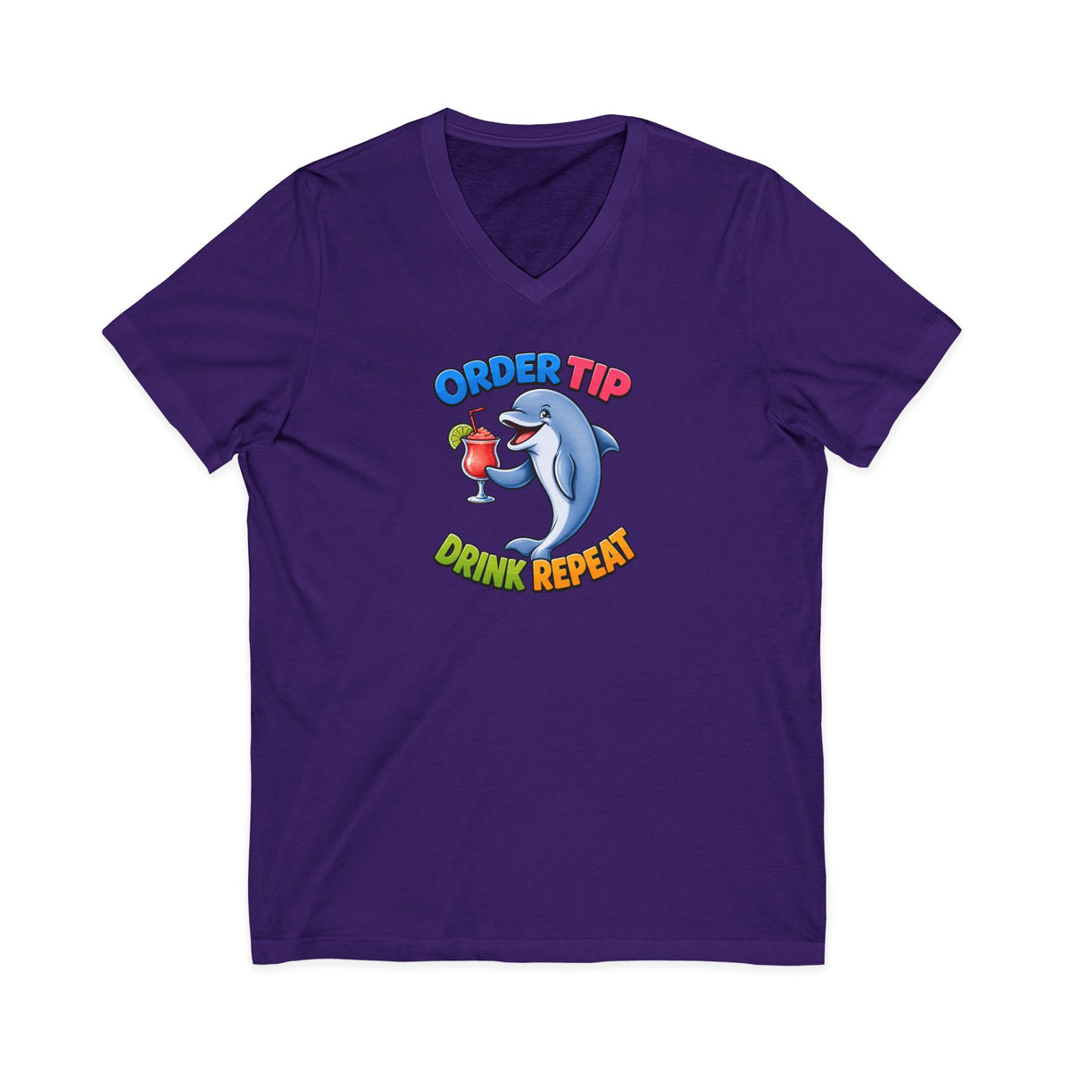 Dolphin Cocktail Tee — "Order Tip, Drink Repeat" V-Neck