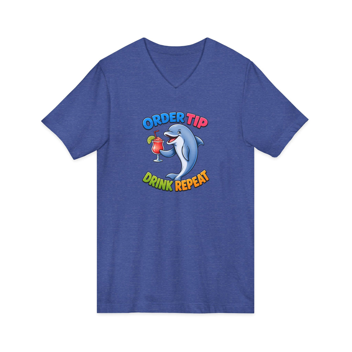 Dolphin Cocktail Tee — "Order Tip, Drink Repeat" V-Neck