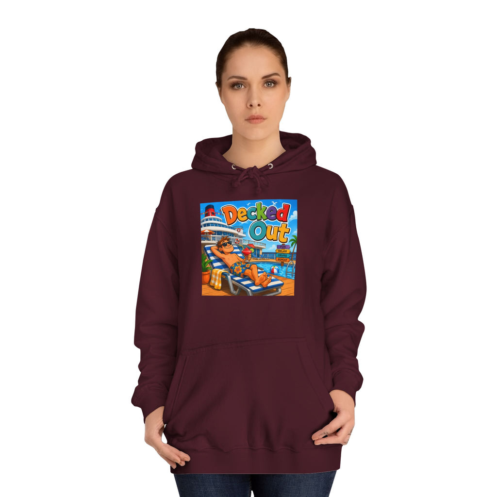 College Hoodie — 'Decked Out' Coastal Surf Graphic Pullover