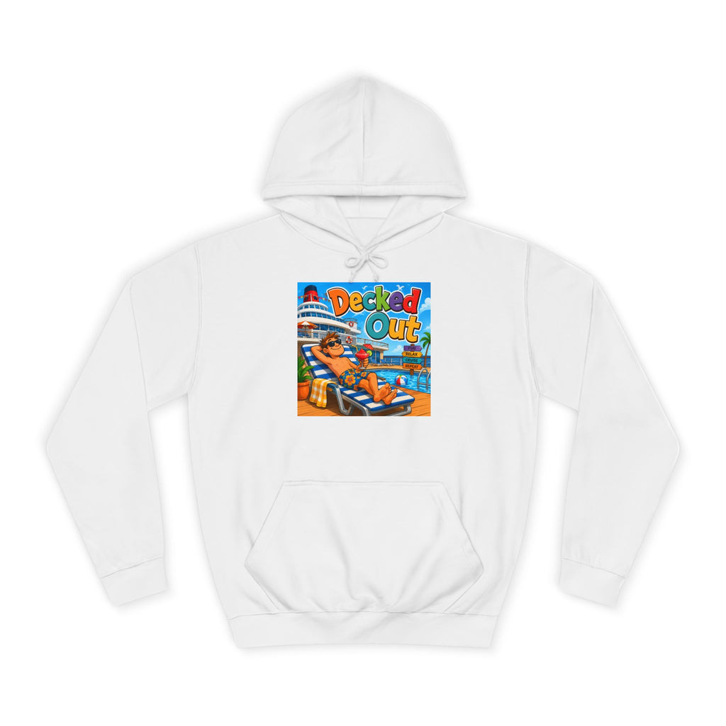 College Hoodie — 'Decked Out' Coastal Surf Graphic Pullover