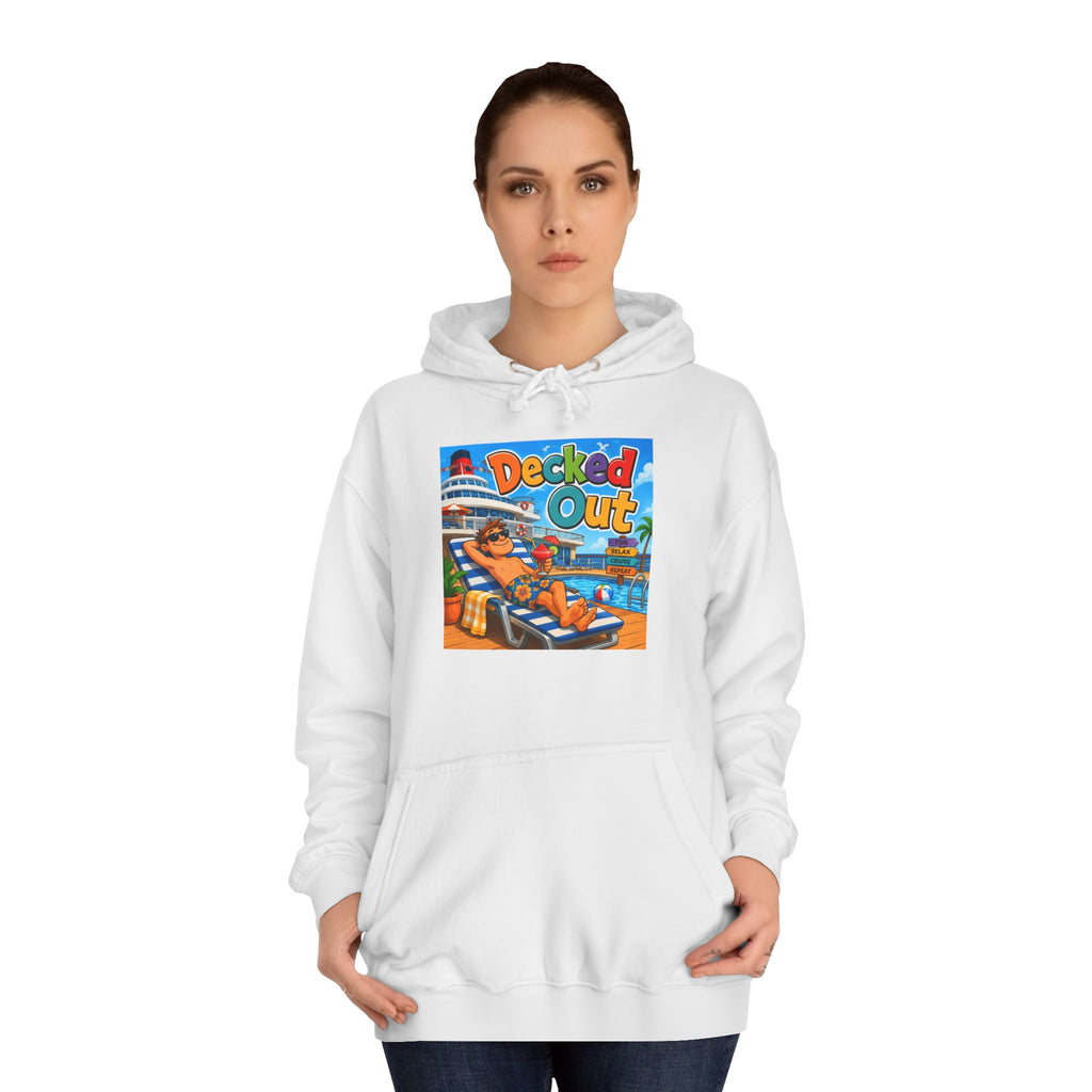 College Hoodie — 'Decked Out' Coastal Surf Graphic Pullover