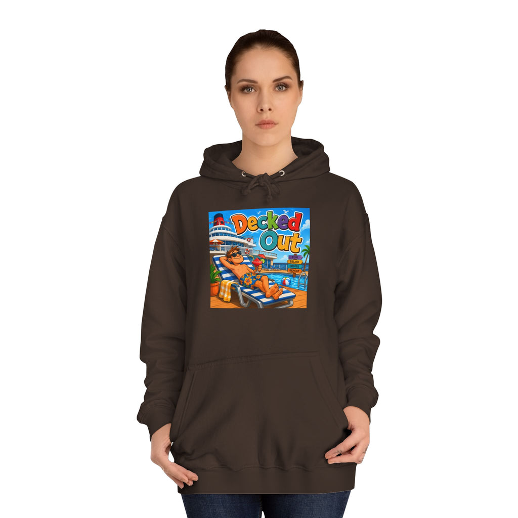 College Hoodie — 'Decked Out' Coastal Surf Graphic Pullover