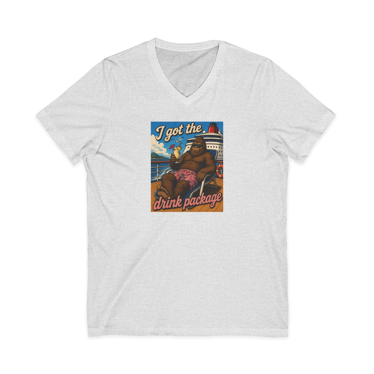 Drink Package V-Neck Tee — Retro Beach Cocktail Graphic