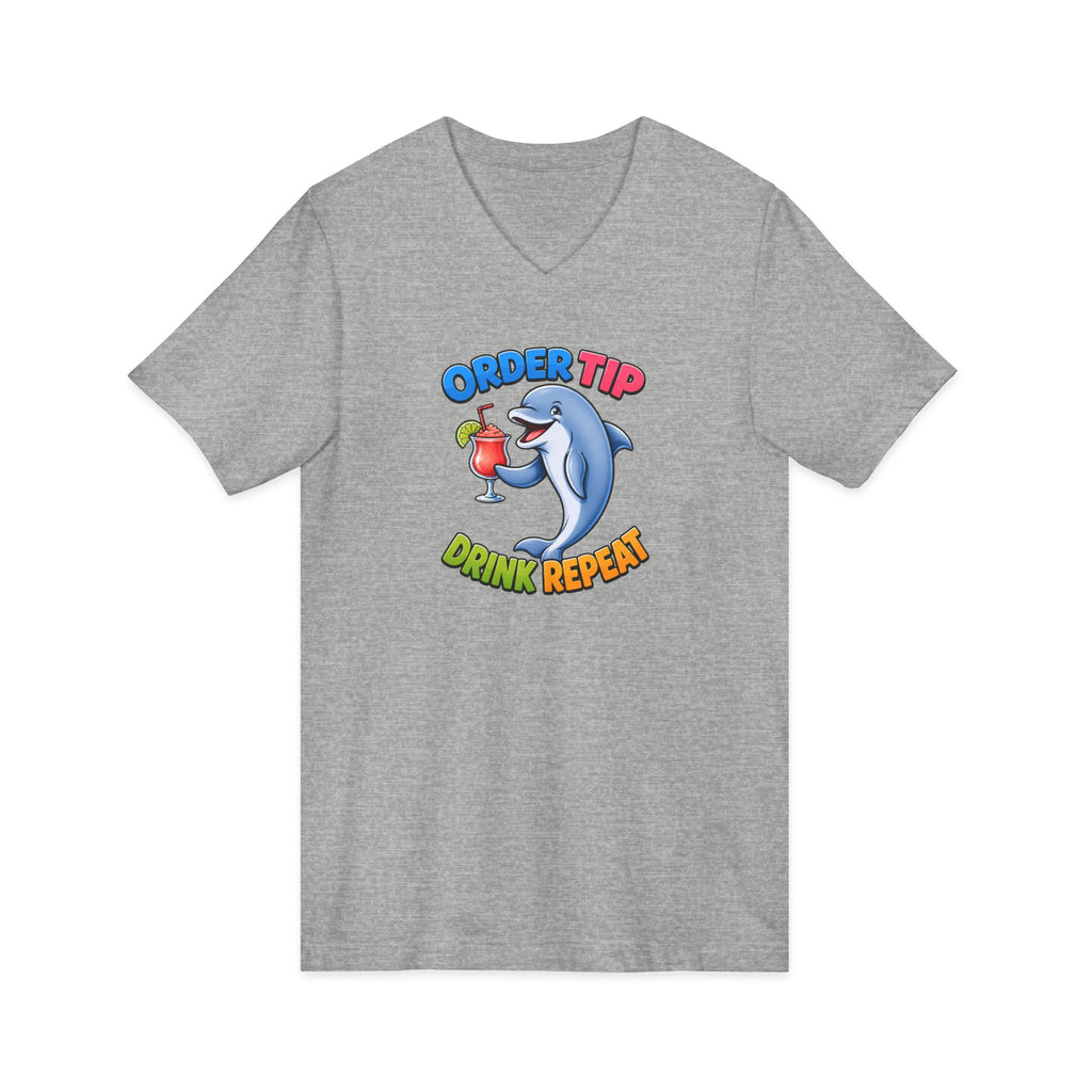 Dolphin Cocktail Tee — "Order Tip, Drink Repeat" V-Neck
