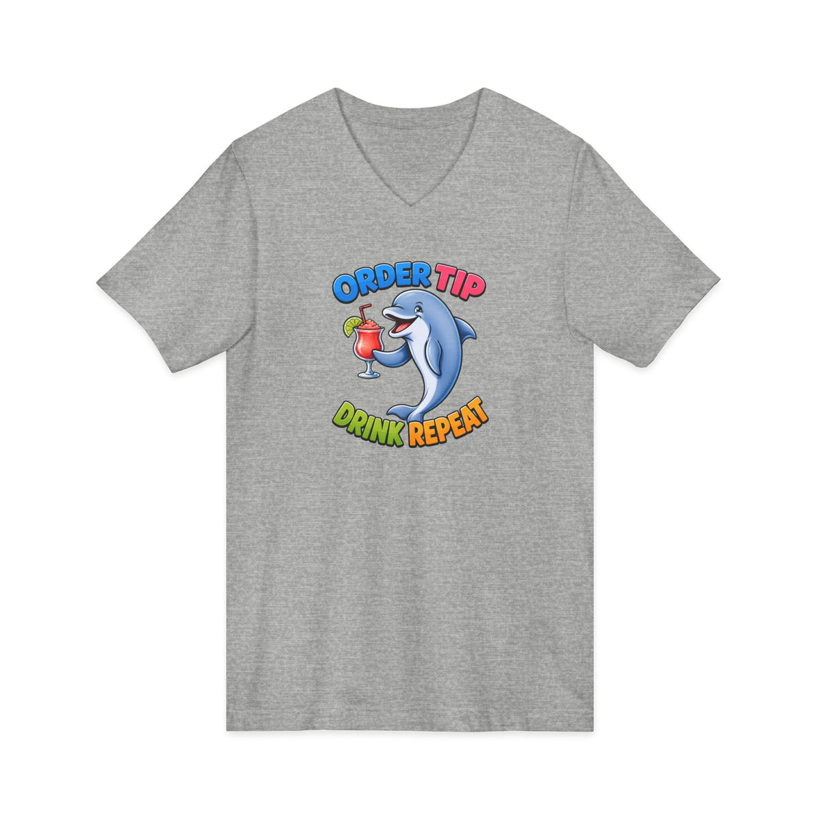 Dolphin Cocktail Tee — "Order Tip, Drink Repeat" V-Neck