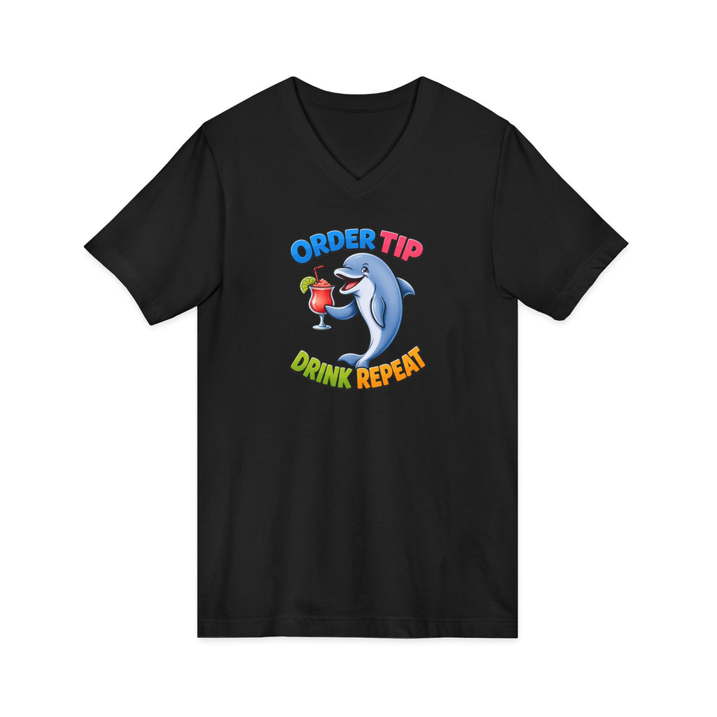 Dolphin Cocktail Tee — "Order Tip, Drink Repeat" V-Neck