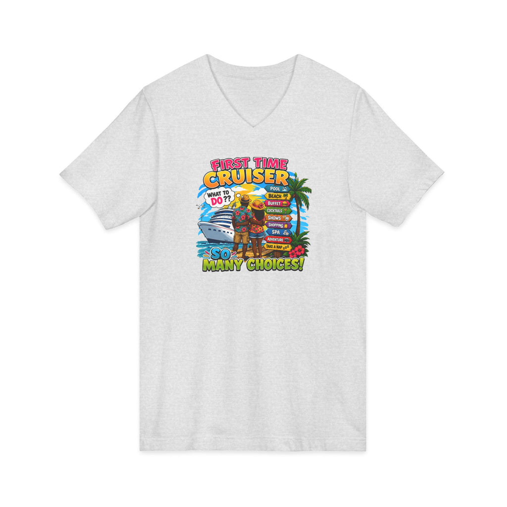 First Time Cruiser V-Neck Tee — Tropical Cruise Vacation Shirt